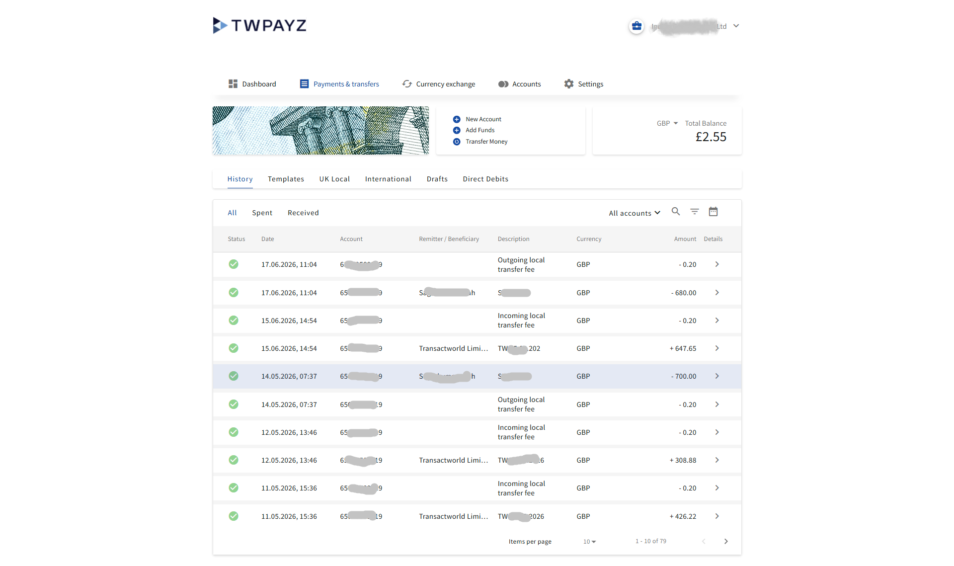 payments history